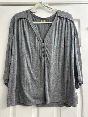True Craft Heather Gray V-Neck Henley Long Sleeve Top